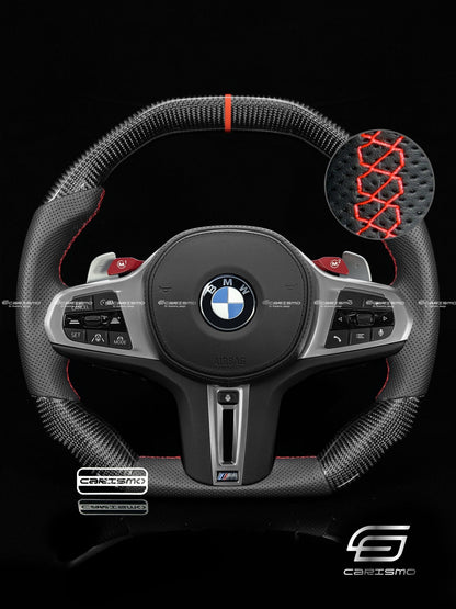 Carismo Steering Wheel For BMW G-Series (M Performance Wheels) - Signature - Gloss Carbon - Perforated Leather