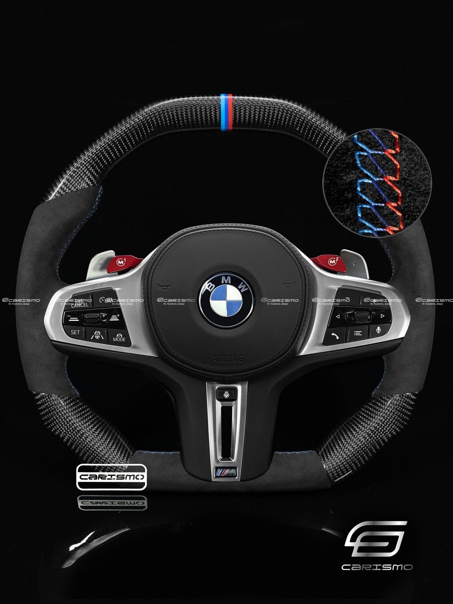 Carismo Steering Wheel For BMW G-Series (M Performance Wheel) - Signature (Heated) - Gloss Carbon - Alcantara