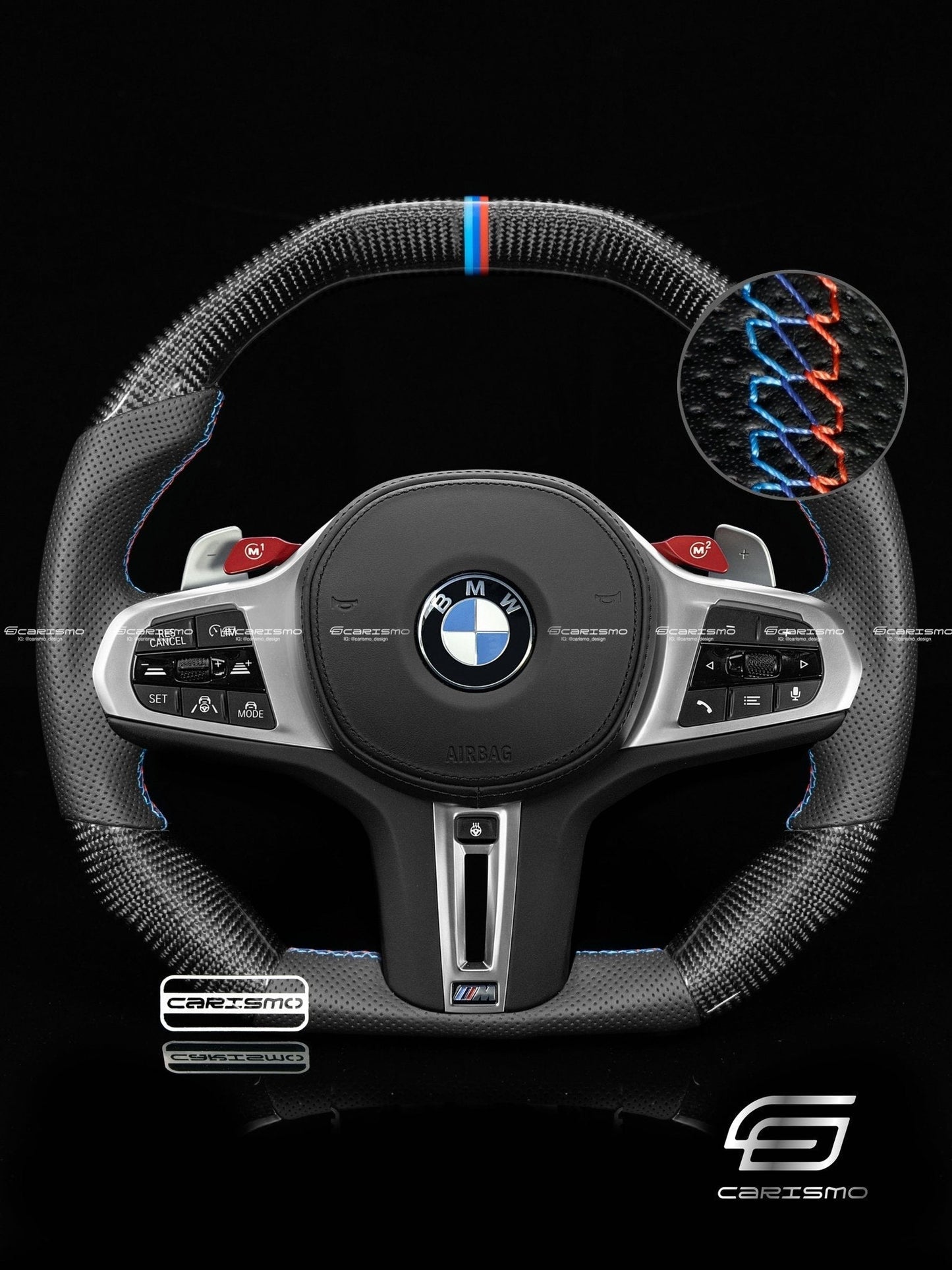 Carismo Steering Wheel For BMW G-Series (M Performance Wheel) - Signature (Heated) - Gloss Carbon - Perforated Leather