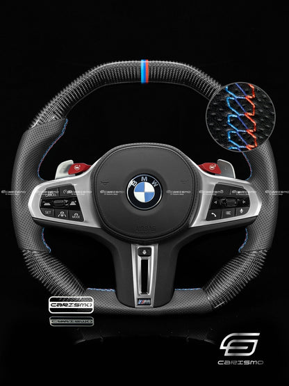 Carismo Steering Wheel For BMW G-Series (M Performance Wheel) - Signature (Heated) - Gloss Carbon - Perforated Leather