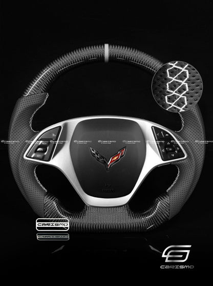 Carismo Steering Wheel For Chevrolet Corvette (C7) - Sport - Gloss Carbon - Perforated Leather