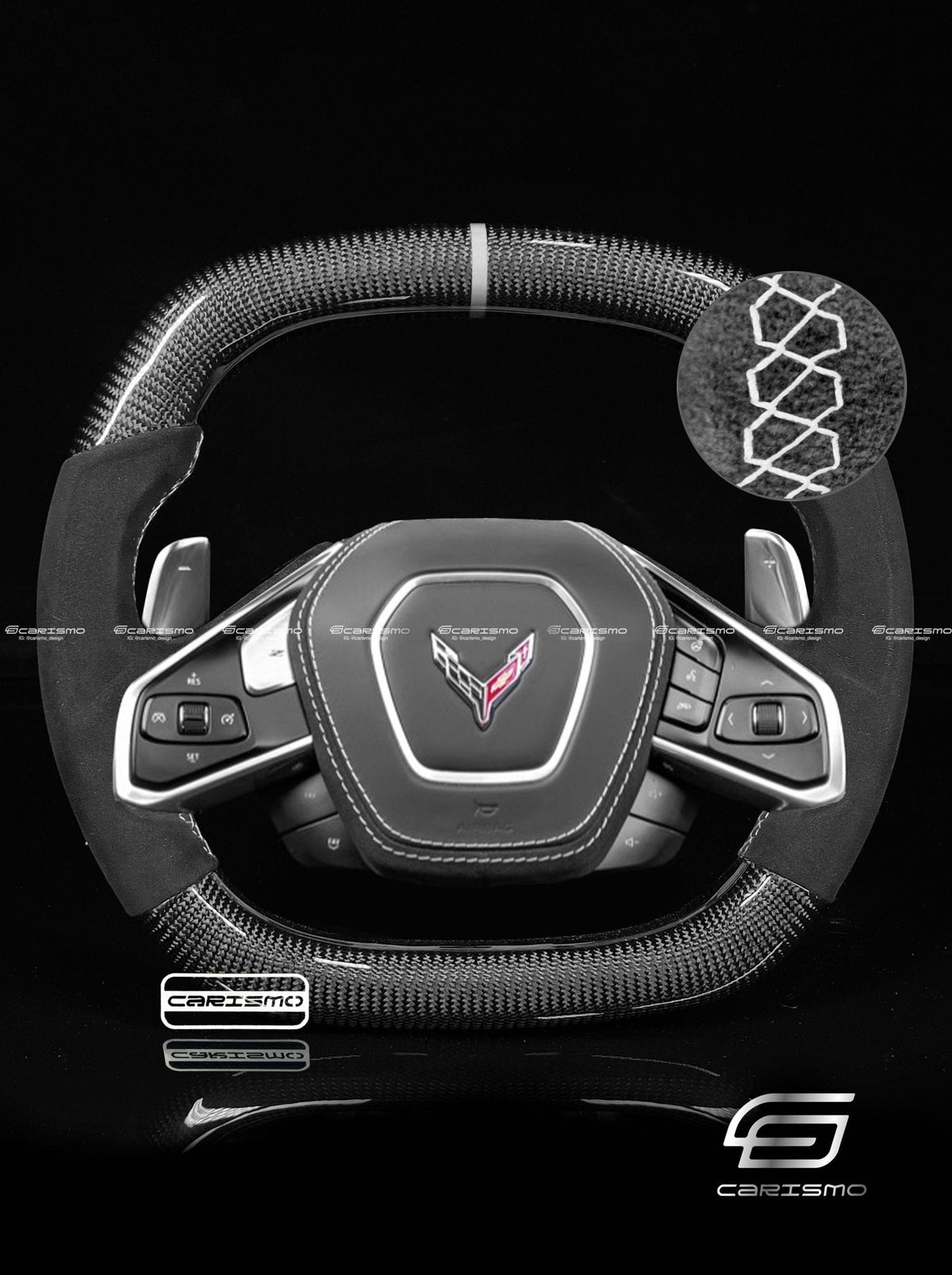 Carismo Steering Wheel For Chevrolet Corvette (C8) - Signature - Gloss Carbon - Alcantara