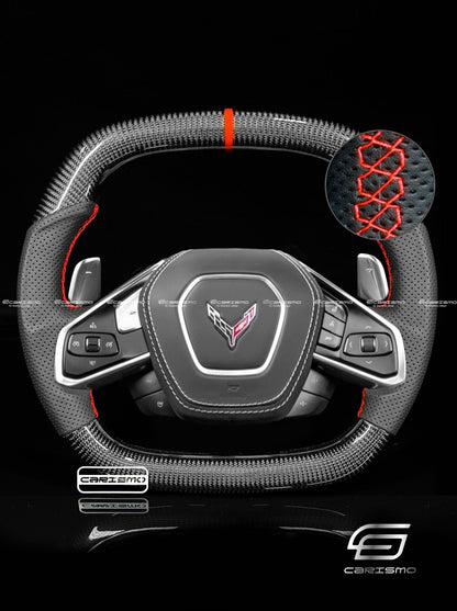 Carismo Steering Wheel For Chevrolet Corvette (C8) - Signature - Gloss Carbon - Perforated Leather