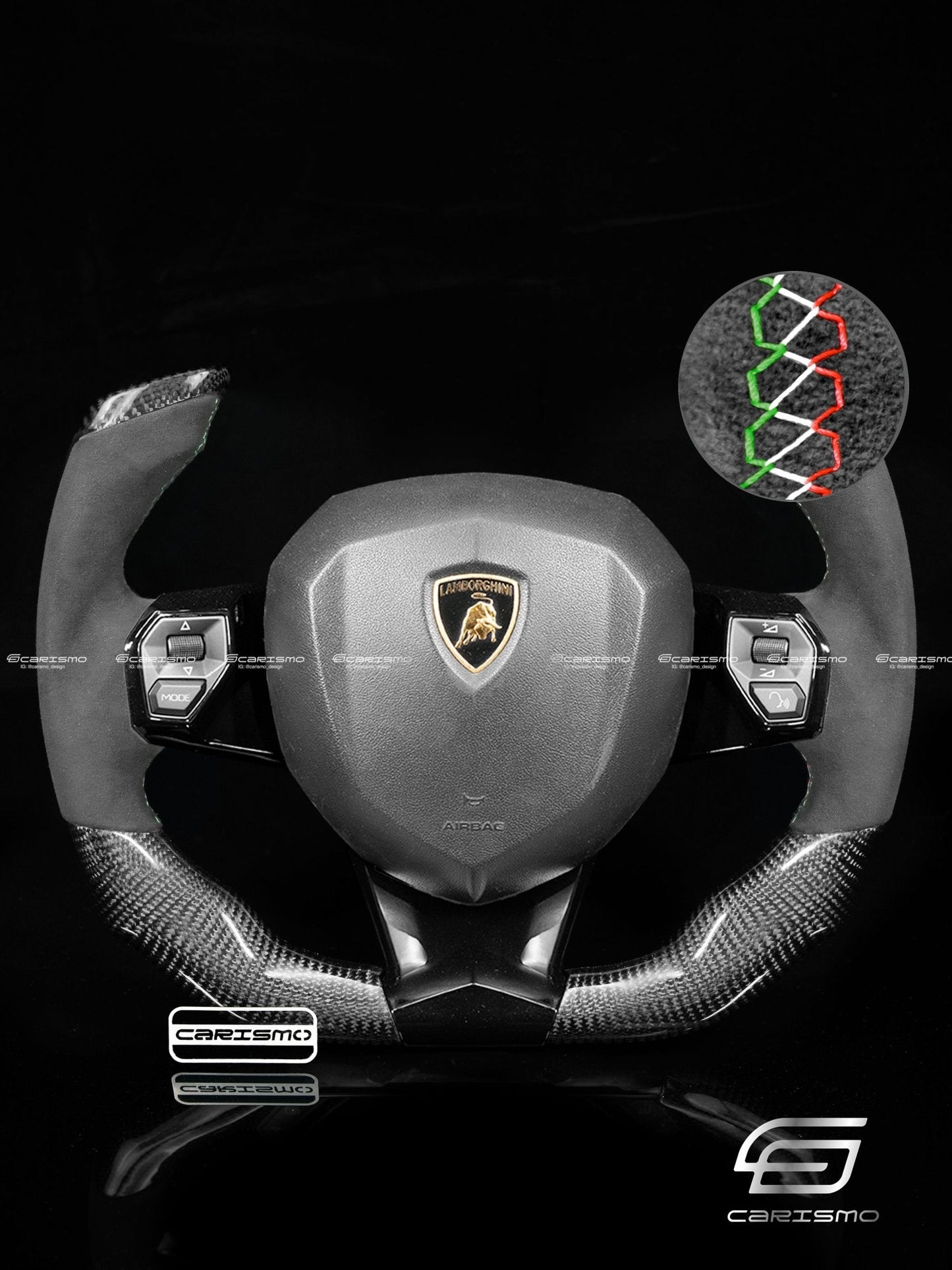 Carismo Steering Wheel For Lamborghini Aventador - F1 Competition - Gloss Carbon - Alcantara