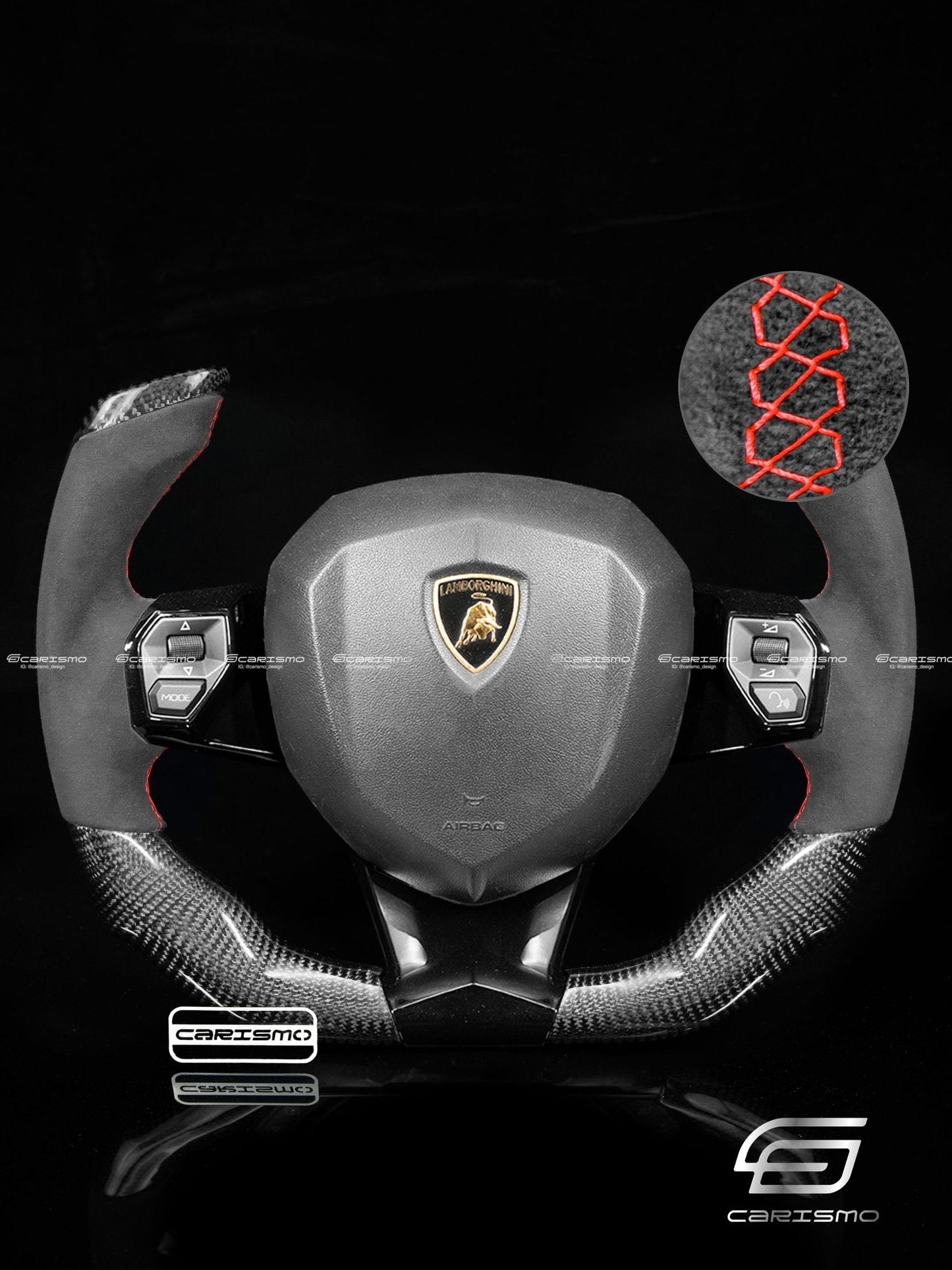 Carismo Steering Wheel For Lamborghini Aventador - F1 Competition - Gloss Carbon - Alcantara