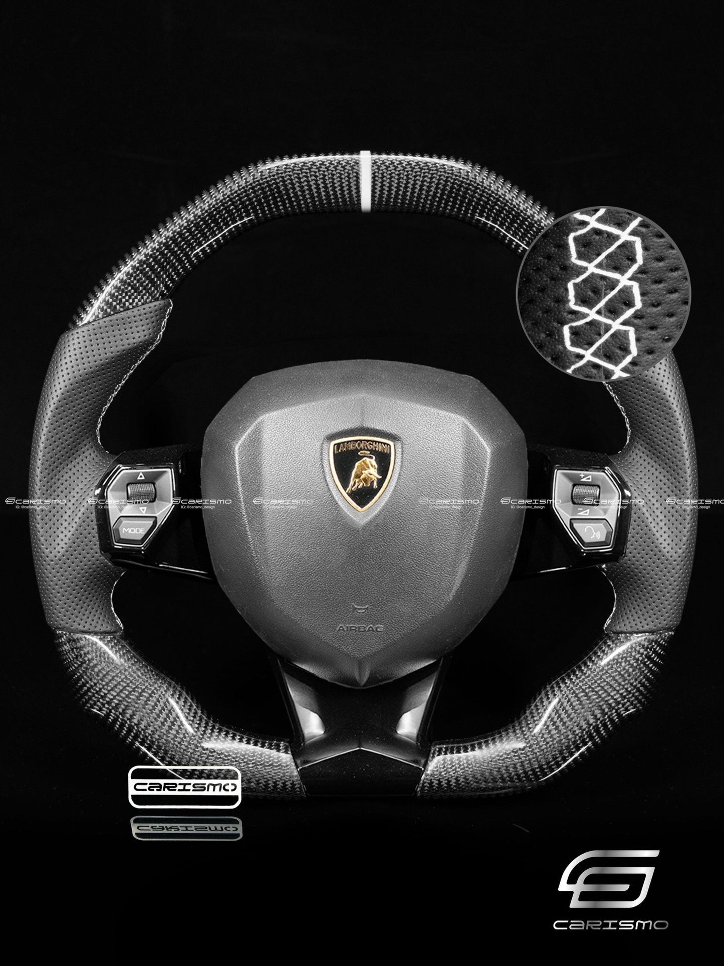 Carismo Steering Wheel For Lamborghini Aventador - Signature - Gloss Carbon - Perforated Leather