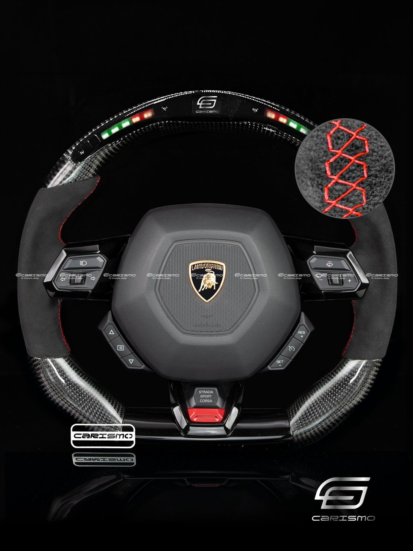 Carismo Steering Wheel For Lamborghini Huracan - Classic RPM LED - Gloss Carbon - Alcantara