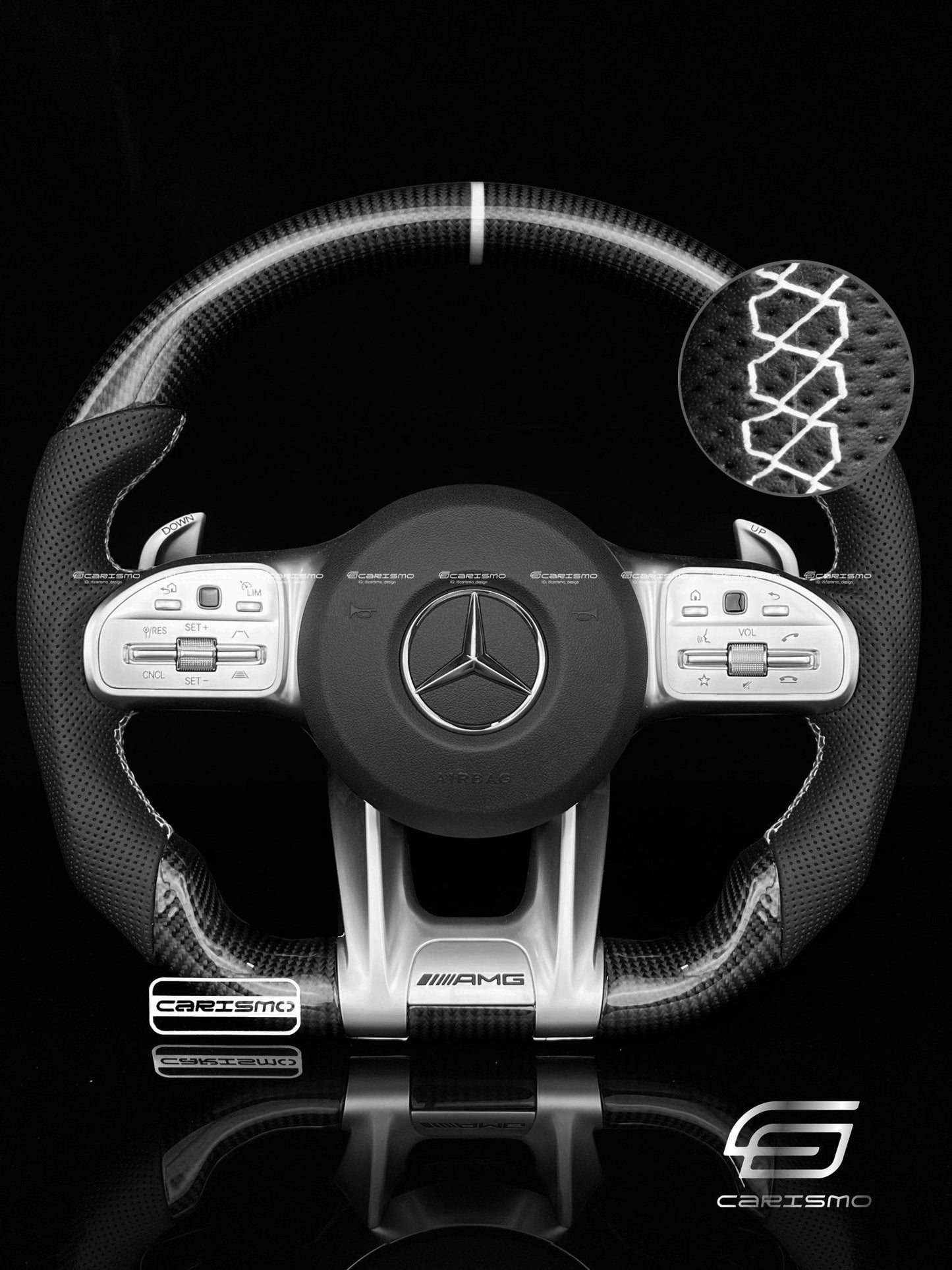 Carismo Steering Wheel For Mercedes/AMG (2020 AMG Performance Wheel) - Sport - Gloss Carbon - Perforated Leather