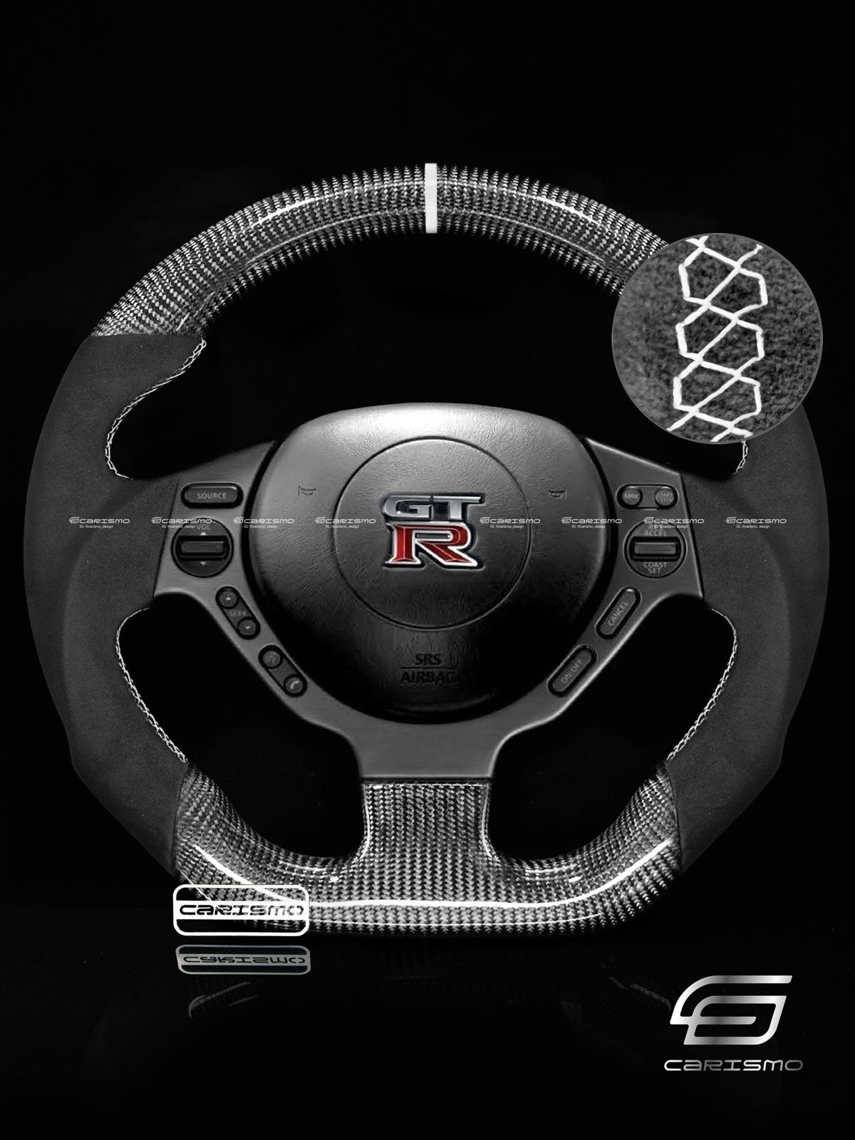Carismo Steering Wheel For Nissan GT-R (R35 CBA & DBA) - Sport - Gloss Carbon - Alcantara