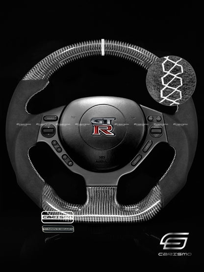 Carismo Steering Wheel For Nissan GT-R (R35 CBA & DBA) - Sport - Gloss Carbon - Alcantara