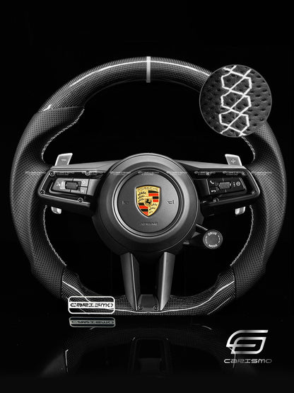 Carismo Steering Wheel For Porsche (992.1 Wheel) - Sport - Gloss Plain Carbon - Perforated Leather