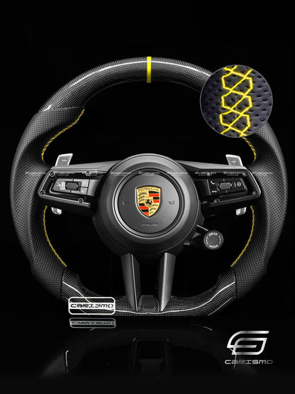 Carismo Steering Wheel For Porsche (992.1 Wheel) - Sport - Gloss Plain Carbon - Perforated Leather