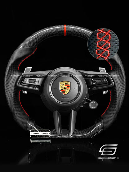 Carismo Steering Wheel For Porsche (992.1 Wheel) - Sport - Gloss Plain Carbon - Perforated Leather