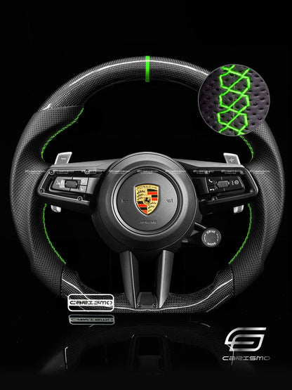 Carismo Steering Wheel For Porsche (992.1 Wheel) - Sport - Gloss Plain Carbon - Perforated Leather