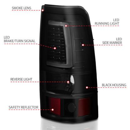 ANZO 1999-2002 Chevy Silverado 1500 LED Taillights Plank Style Black w/Smoke Lens 311331