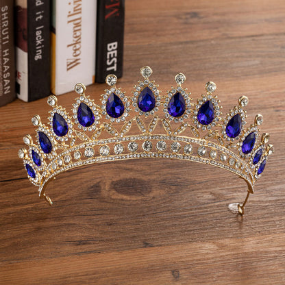 Elegant Bridal Alloy Diamond Crown Set with Exquisite Earrings and Necklace in 5 Colors