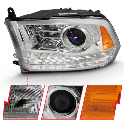 ANZO 2009-2018 Dodge Ram 1500 Projector Plank Style Switchback H.L Halo Chrome Amber (OE Style) 111440