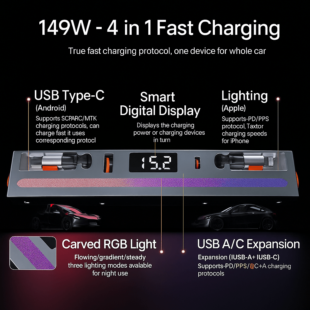 Center Console Ambient Light USB Hub for Model Y Juniper & Model 3 Highland | TESERY