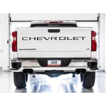 AWE Tuning 4th Gen GM 1500 5.3L 0FG Catback Split Rear Exit (w/ Bumper Cutouts) - Quad Diamond Tips