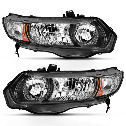 ANZO 2006-2009 Honda Civic 2 Door Crystal Headlight Black Amber (OE Replacement) 121546