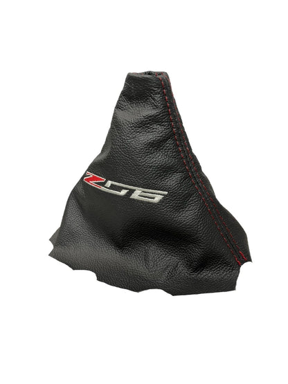 Black Leather/ Suede Shift Boot Cover with Embroidery For Chevy Corvette C5 Z06 2001-2004