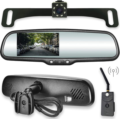 Master Tailgaters 10.5" Rear View Mirror with 4.3" LCD Screen + Wireless Transmitter & 170° LED Backup Camera | Universal Rearview | Auto Adjusting Brightness LCD | Anti Glare | Full Replacement