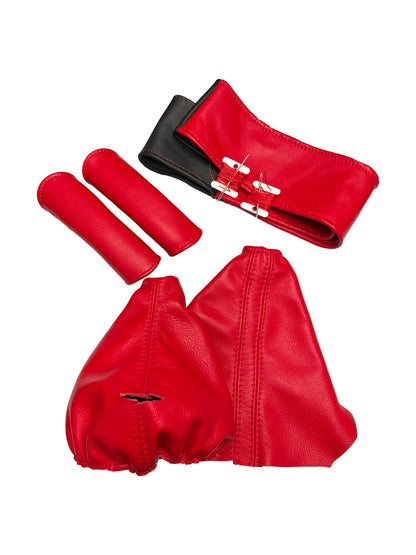 For 1997-2004 Chevy Corvette C5 Torch Red Leather Steering Wheel Door Handle E-Brake & Shift Boot Cover