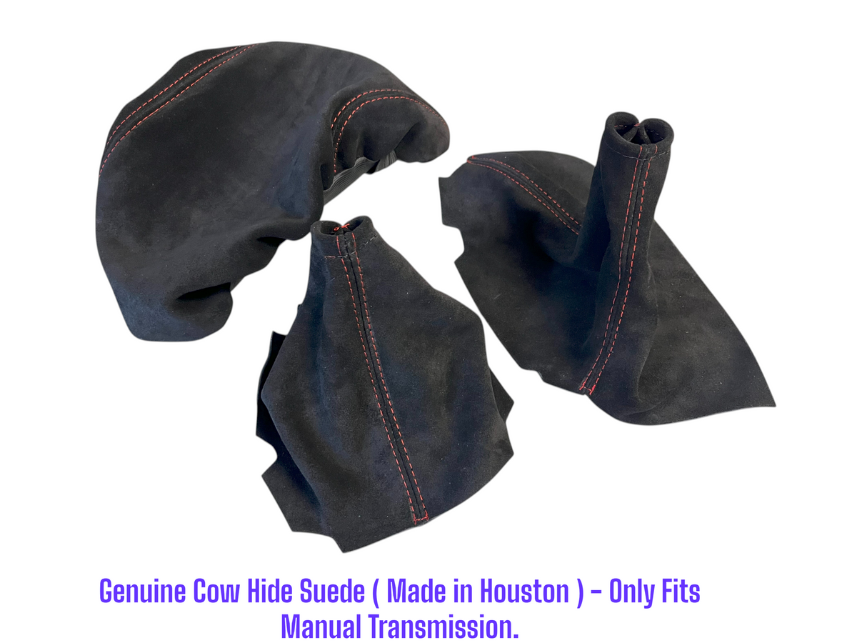 2005 - 2013 Chevy Corvette C6 Genuine Suede & Leather Shift E-brake Boot Set & Slip Over Console Cover