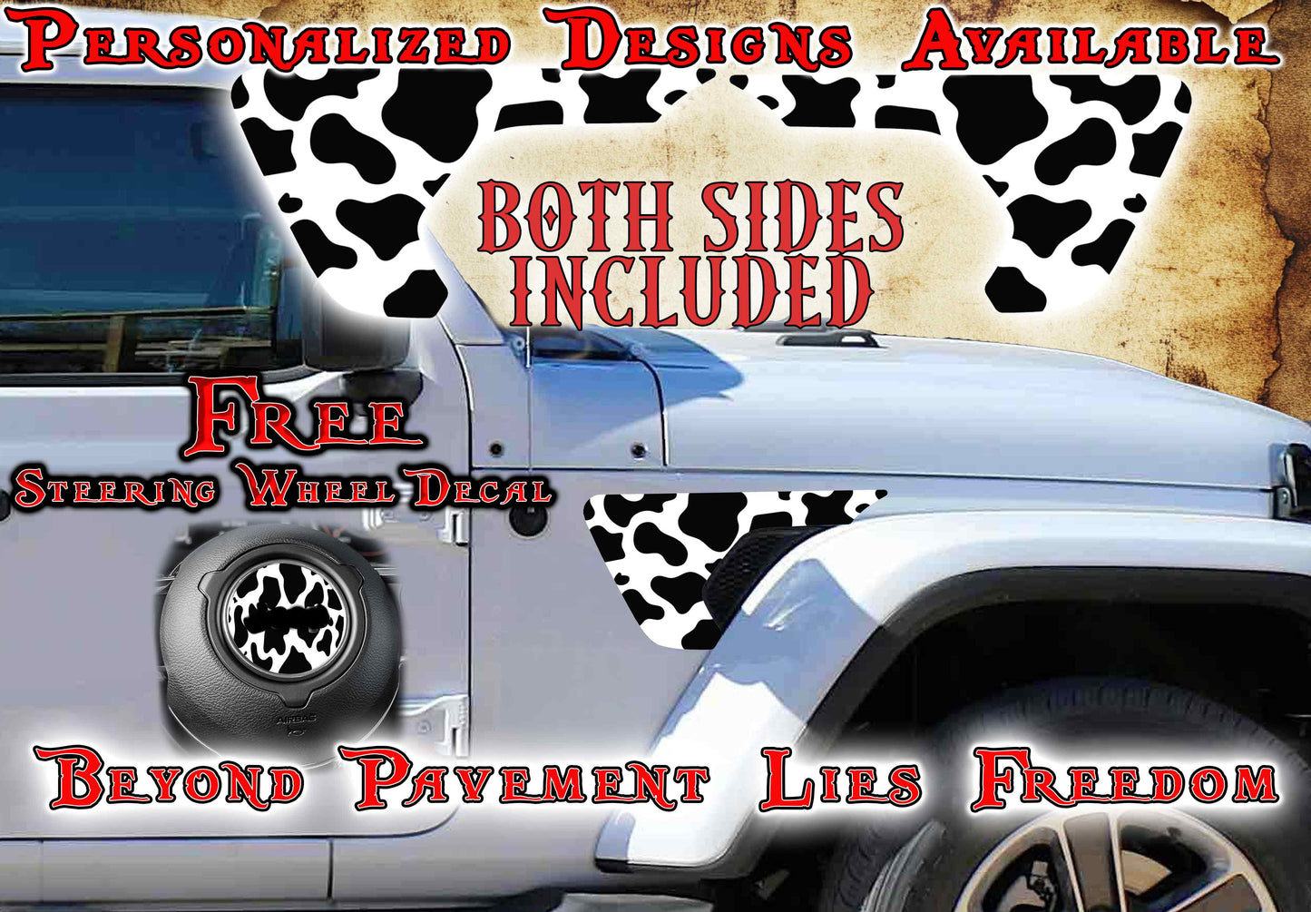 fender vent for the JL or JT 2018 or newer Cow print 72