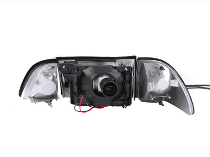 Anzo 1987-1993 Ford Mustang Crystal Headlights Black w/ Corner Lights 2pc