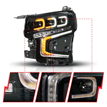 ANZO 21-23 Chevy Tahoe/Suburban LED Light Bar Style Headlights Black w/ Squential DRL (Left Side) 111636X-L
