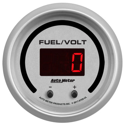 Autometer 52.4mm Silver Switchable 0-100 Fuel Level/8-18V Voltmeter Ultra-Lite Elite Digital Gauge 6709-UL