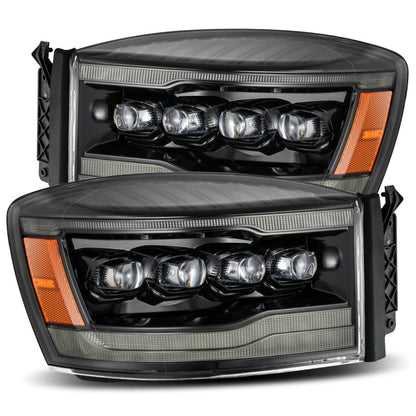 AlphaRex 06-08 Ram 1500HD NOVA LED Proj Headlights Plnk Style Alpha Blk w/Seq Signal/DRL/Amber LED 880538 *Discontinued