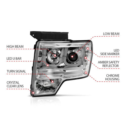 Anzo 2009-2014 Ford F-150 Projector Headlights w/ U-Bar Chrome