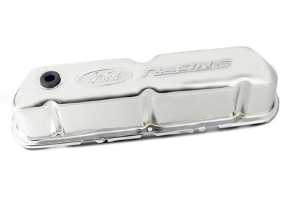 Ford Chrome Steel Valve Cover Set w/Ford Racing Logo FRD302-070