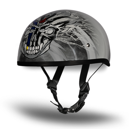 DOT Approved Daytona Motorcycle Half Face Helmet - Skull Cap Graphics for Men & Women, Scooters, ATVs, UTVs & Choppers - W/ Thunder