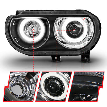 Anzo 2008-2014 Dodge Challenger Projector Headlights w/ Halo Black (CCFL)