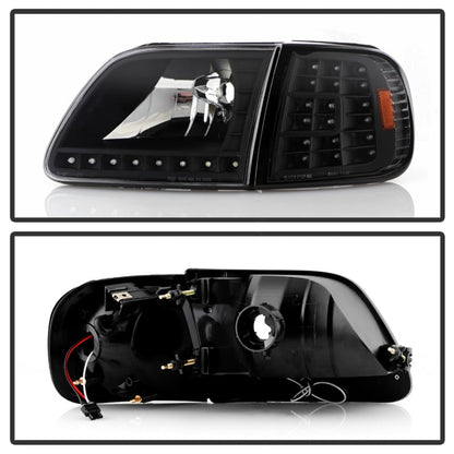 SPYDER Xtune Ford F150 97-03 Crystal Headlights w/ Clear LED Corners Black HD-ON-FF15097-LED-SET-BK 5014184