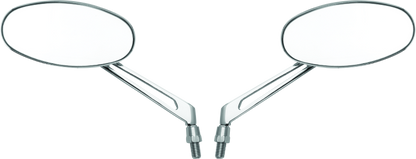 BikeMaster Oval Mirror Machined Arm w/10mm/Yam 10mm/HD Adapters - Pair - Chrome 600806