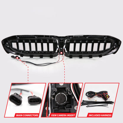 ANZO 19-22 BMW 3 Series Black Housing Full LED Front Grille w/ Initiation & Running Light 901027