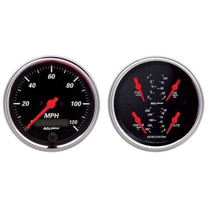 AutoMeter Gauge Kit 2 Pc. Quad & Speedometer 3-3/8in. Designer Black 1408
