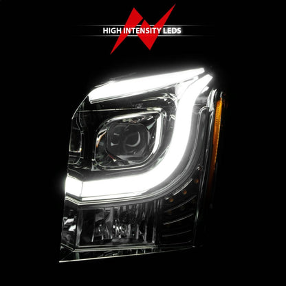 ANZO 2015-2017 GMC Yukon XL Projector Headlights W Lightbar - Chrome/Amber 111536