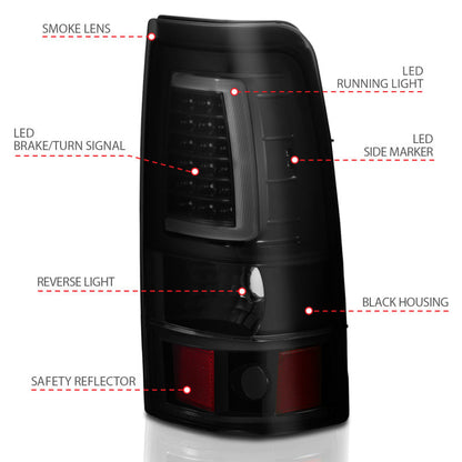 ANZO 1999-2002 Chevy Silverado 1500 LED Taillights Plank Style Black w/Smoke Lens 311331