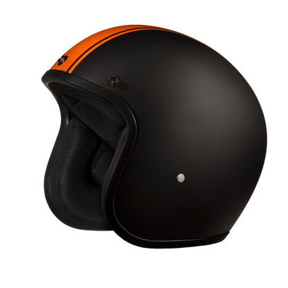 DOT Approved Daytona Cruiser Open Face Motorcycle Helmet - Men, Women & Youth - With Visor & Graphics - W/ Orange Pin Stripe