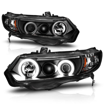 Anzo 2006-2011 Honda Civic Projector Headlights w/ Halo Black (CCFL)