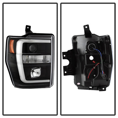 Spyder 08-10 Ford F-250 Projector Headlights V2 - Light Bar DRL LED - Black PRO-YD-FS08V2-LB-BK 5084477