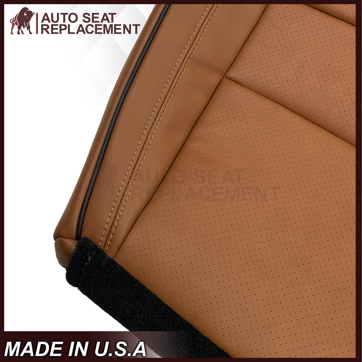 2011-2021 Jeep Grand Cherokee Overland Replacement Perforated Seat Cover: Saddle Brown w/Black Piping