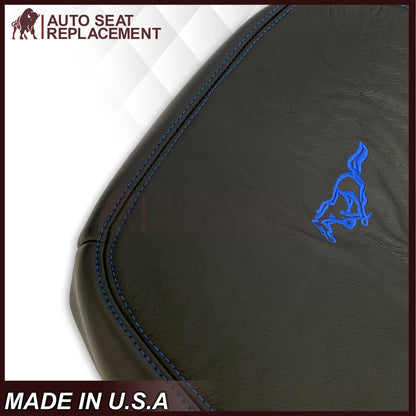 1999-2004 Ford Mustang GT Convertible Custom Blue Stitching Front & Second Row Seat Covers in Dark Charcoal Black: Choose From Variation