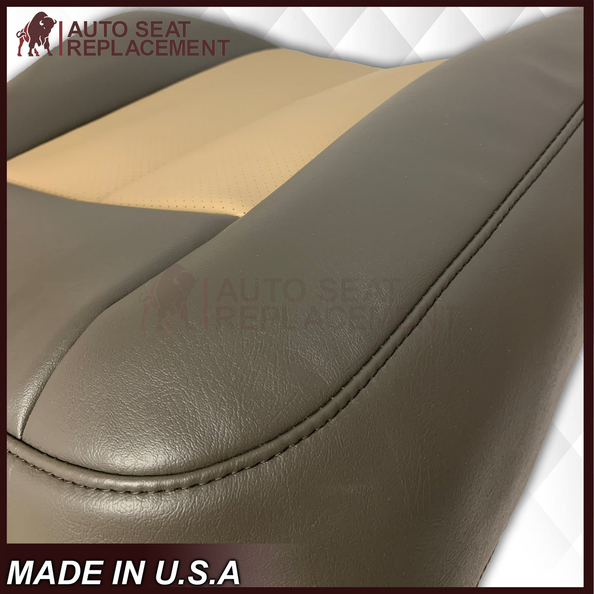 2007 2008 Ford Expedition Eddie Bauer Driver Or Passenger Side Replacement Perforated LEATHER Seat Cover In 2 Tone Tan (Tan- Dark Gray)