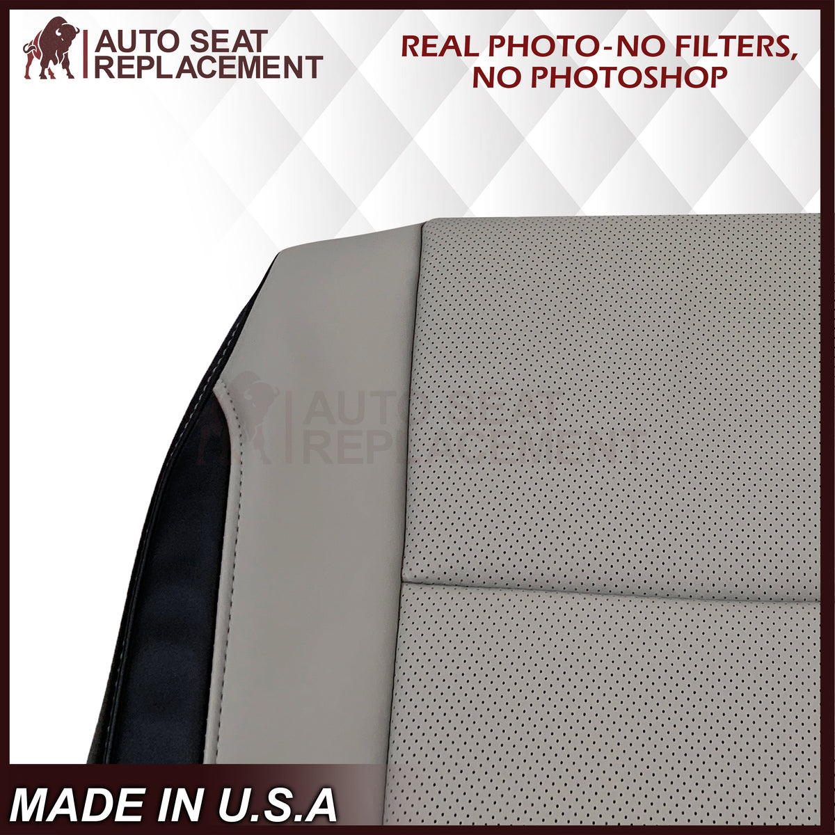 2016-2022 Lexus RX350 RX450h Replacement Perforated Synthetic Leather Seat Cover: 2-Tone Gray & Black